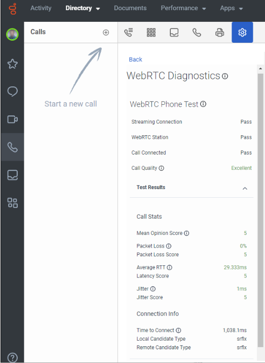 Résultats des tests WebRTC