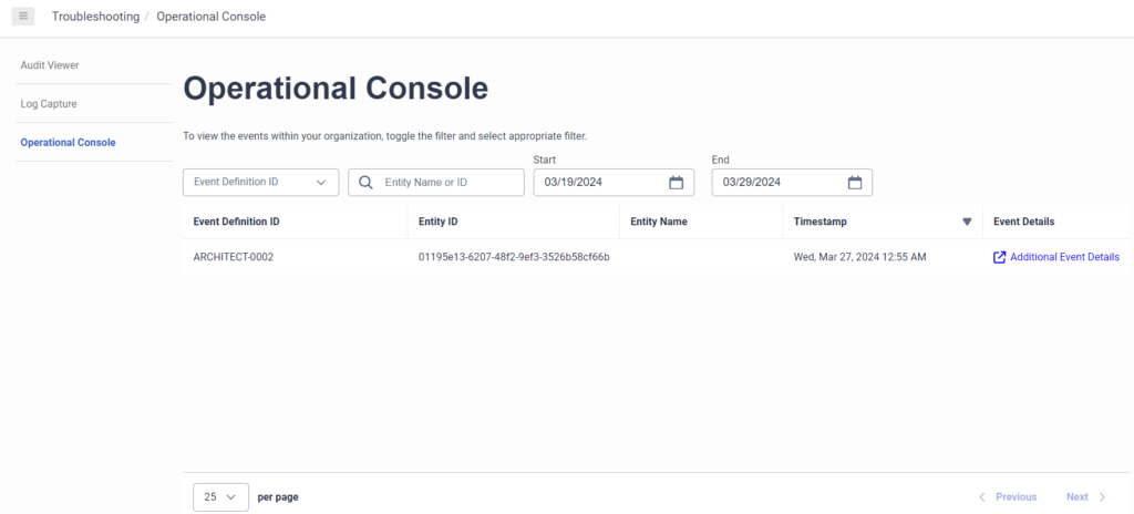 Operational console page