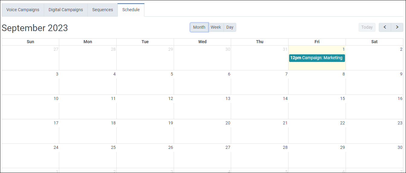 The month view shows the schedule entries for a selected month.