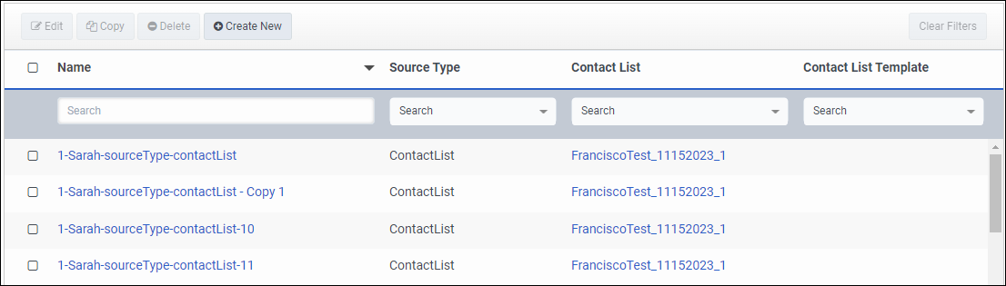 Contact list filters view