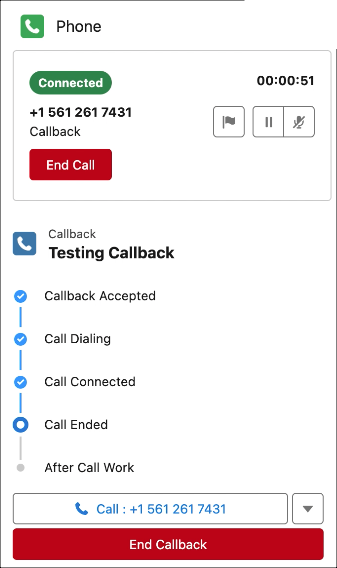 Callback component added to the contact center.
