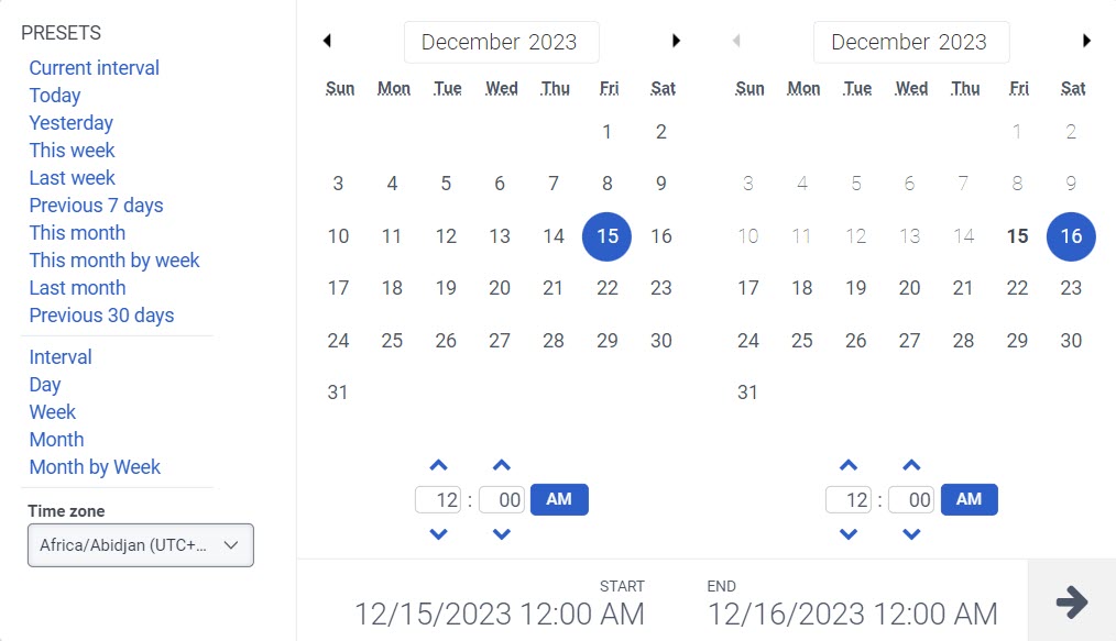 Filtro de fecha para vistas con intervalo de tiempo de 30 días con intervalo actual