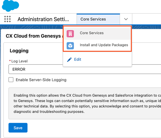 Cette image est une capture d'écran de l'application Paramètres d'administration dans Salesforce.