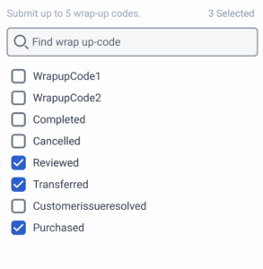 3 つのコードが選択されたワークアイテム ラップアップ コード リスト