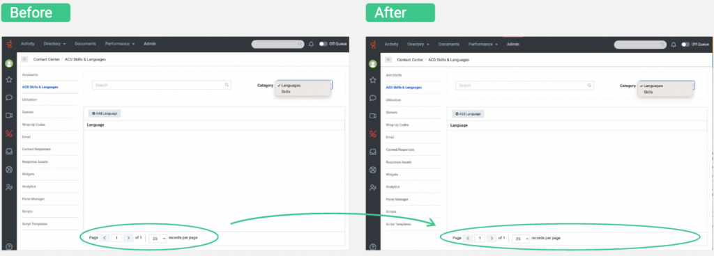 Before and after images of the improved Admin UI.