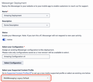 Messenger deployment > sélectionner l'option de configuration