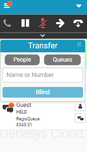 This image is a screenshot of the blind transfer of an interaction in the embedded client.