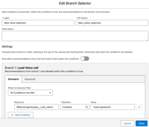 Branch-Selektor-Element im Strategy Builder in Salesforce