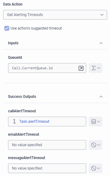 Configuration example for the Get Alerting Timeout data action