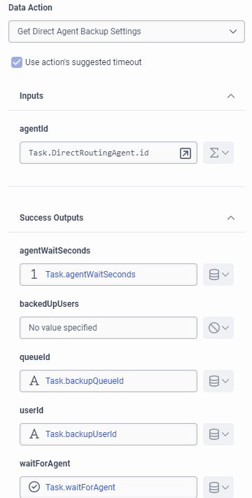 Example configuration for the Get Direct Agent Backup Settings data action