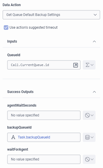 Example configuration for the Get Queue Default Backup Settings data action
