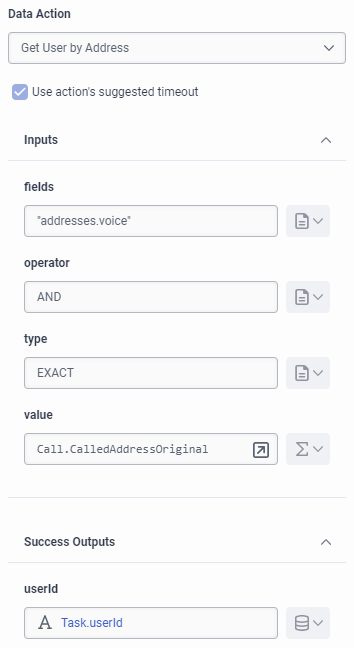 Example configuration for the Get User by Address data action