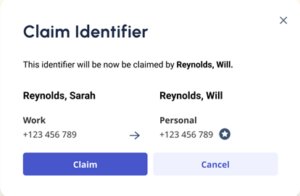 An image of the Claim identifier dialog when claiming a previously claimed identifier