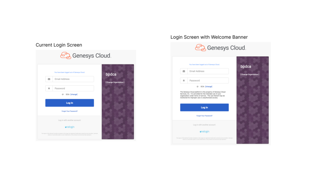 Login banner with new welcome statement