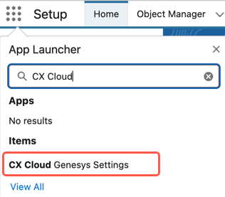 The CX Cloud Genesys Settings app in Salesforce