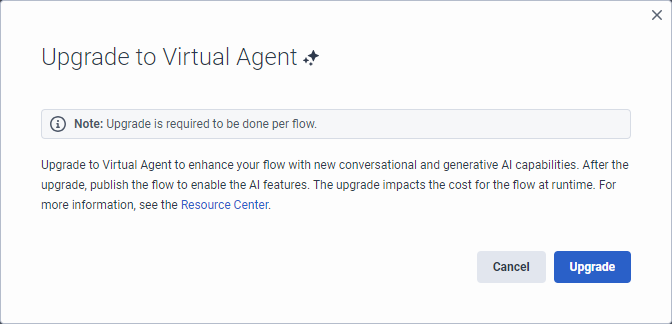 Upgrade to Virtual Agent dialog box