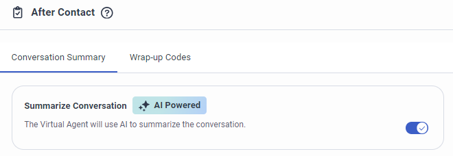 Toggle to enable conversation summaries in Virtual Agent