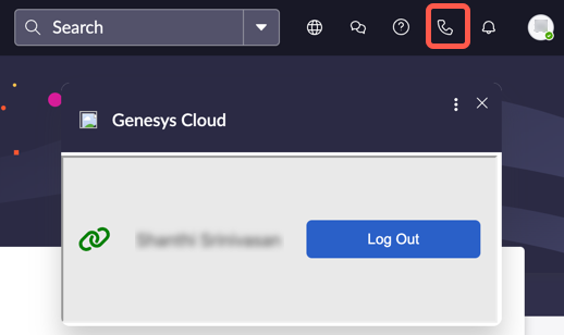 This image is a screenshot of the Phone icon and Genesys Cloud login window in ServiceNow dashboard.