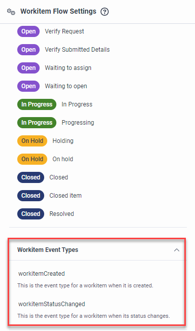 Architect의 Workitem Flow 설정에서 Workitem 이벤트 유형