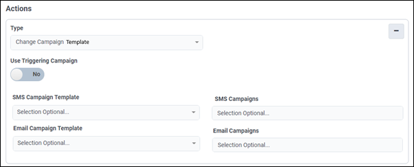 La figura muestra la selección de la plantilla que se aplicará a la campaña de SMS o correo electrónico