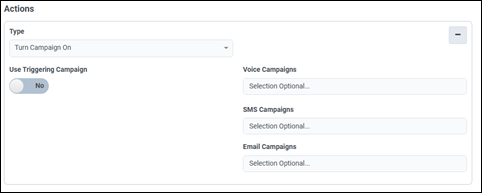 La figura muestra la configuración del tipo de acción, Activar campaña