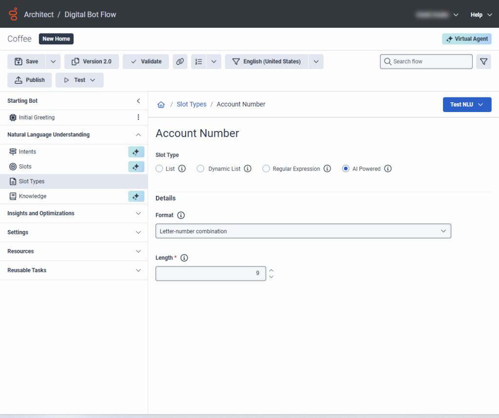 Virtual letter number form slot type