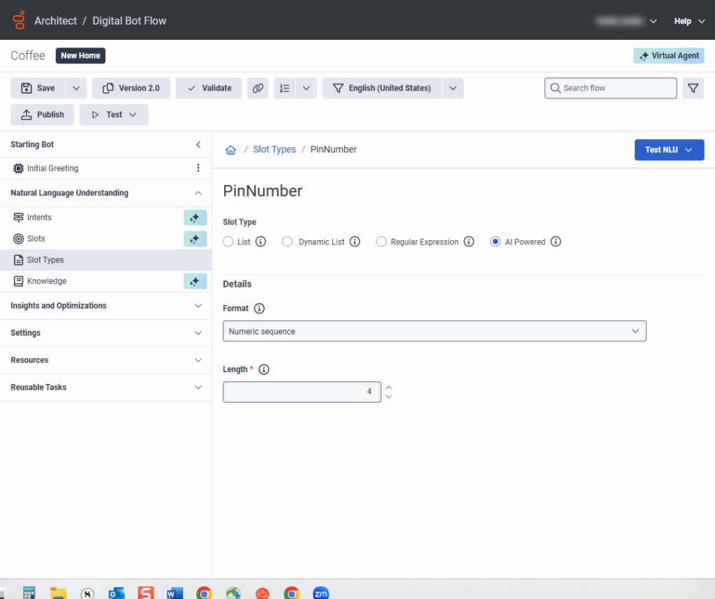 Virtual Agent numeric slot type