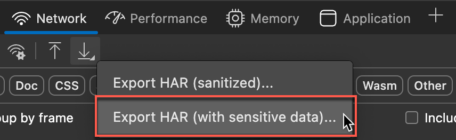 Option to export HAR file with sensitive data on Microsoft Edge