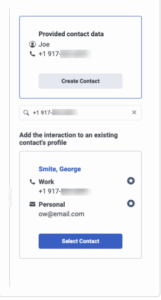 The Profile panel for a web messaging interaction with no name found