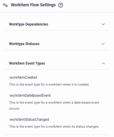 Workitem-Ereignistypen in den Workitem-Flow-Einstellungen in Architect