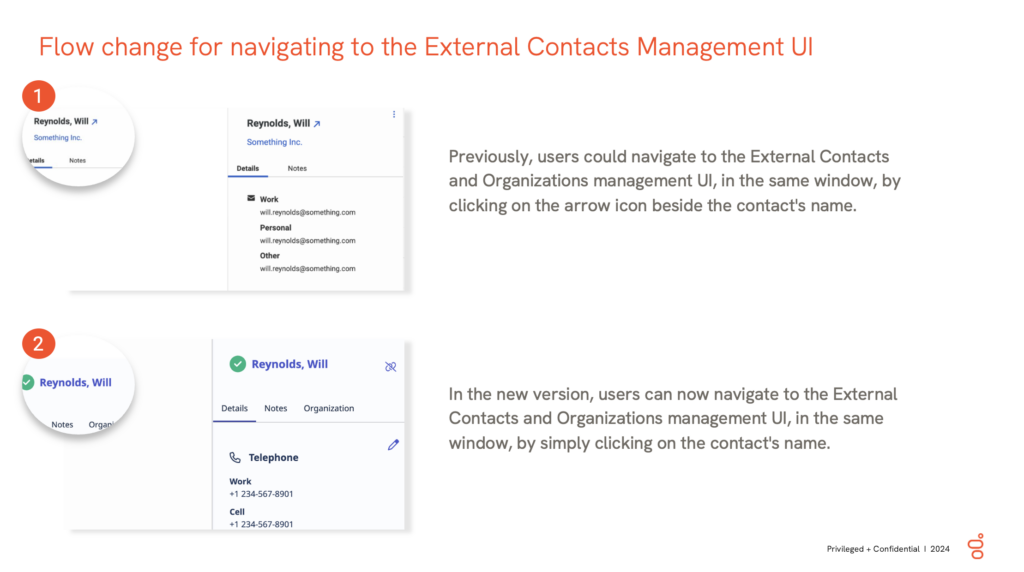 External contacts management UI navigational flow change