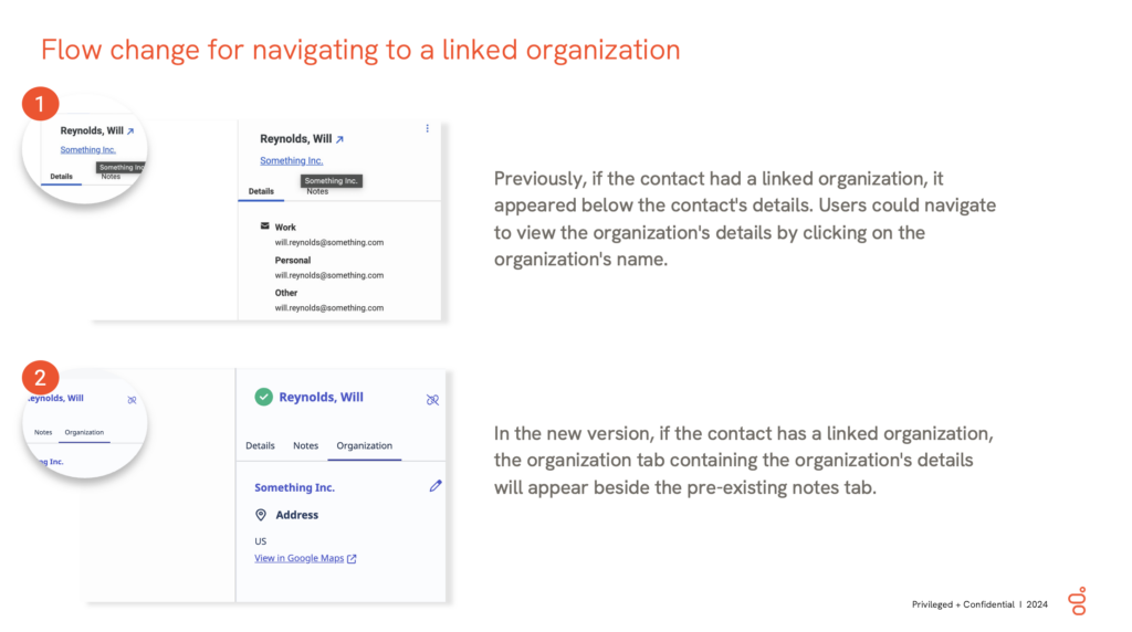 Linked organization navigational flow change