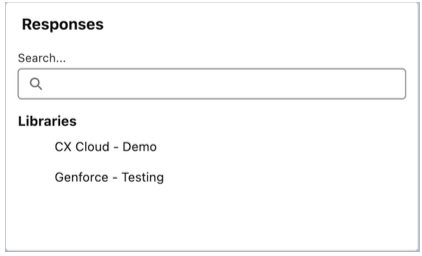 Esta imagen es una captura de pantalla de la utilidad Canned Responses in CX Cloud, Digital and AI.