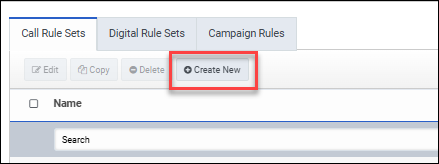 Figure shows clicking Create New button for creating a set of call rules