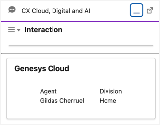 Esta imagen es una captura de pantalla del componente CX Cloud, Digital and AI en la consola de Salesforce Service Cloud.