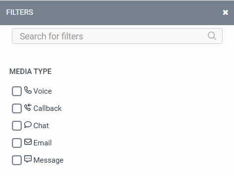 Agent timeline view - Filter by media type window