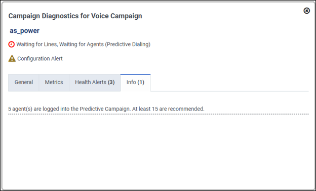 The Campaigns Diagnostics for Voice Campaign Info tab