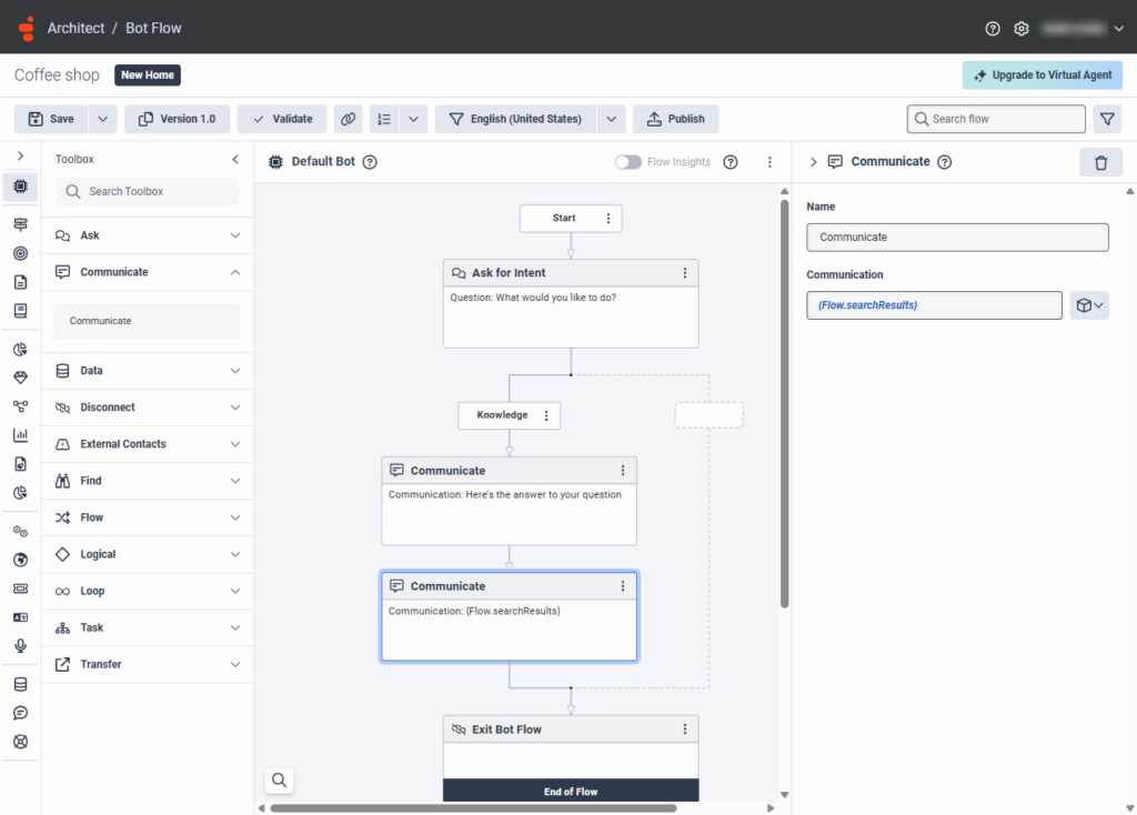 Voice bot flow custom knowledge path