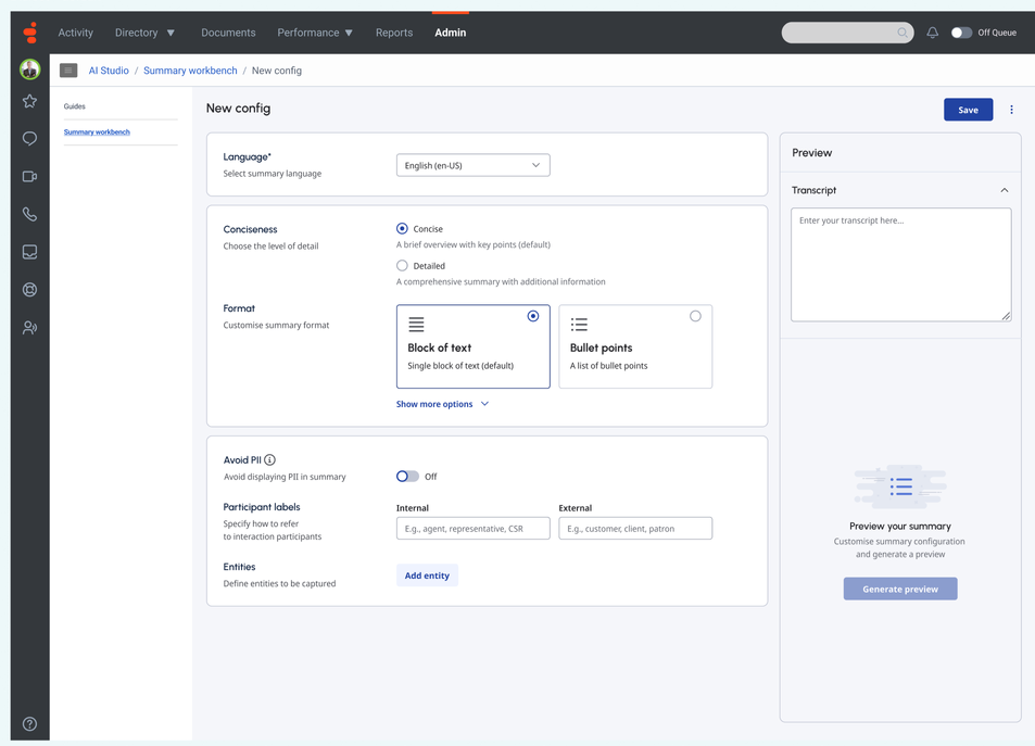 Résumés des interactions avec le client provenant de l'agent copilote et de l'agent virtuel