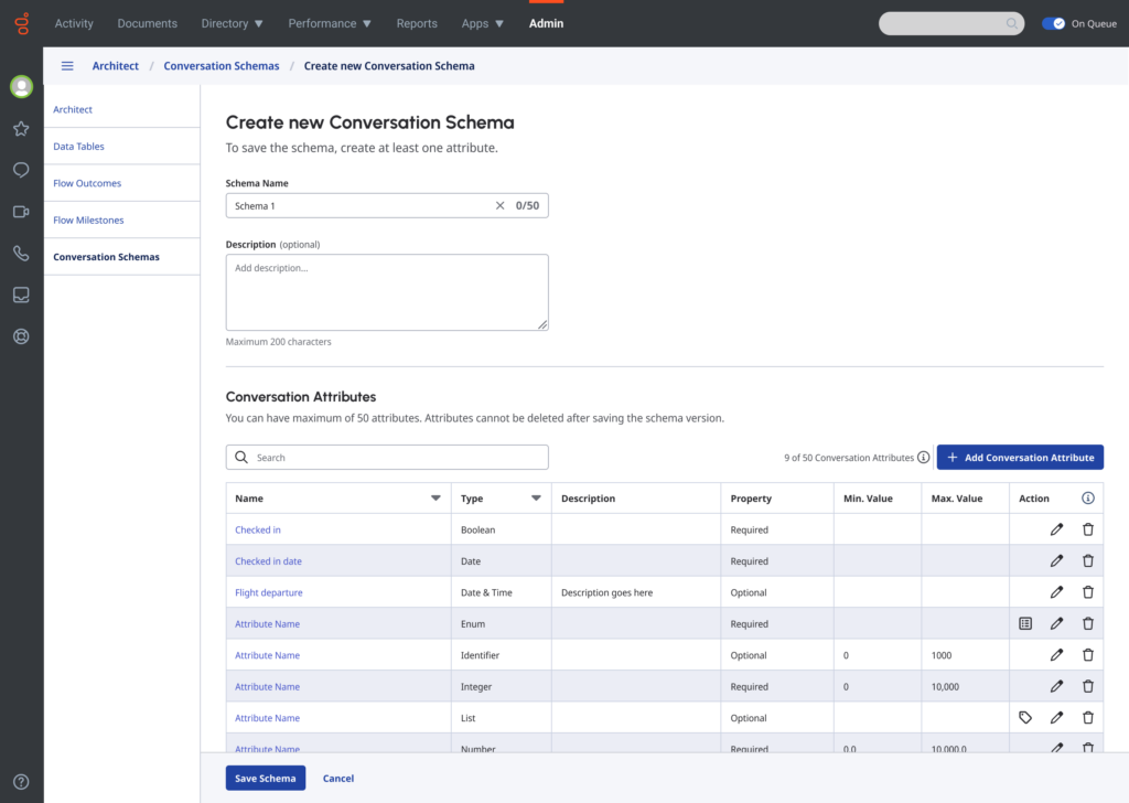 Crear un nuevo esquema de conversación con atributo