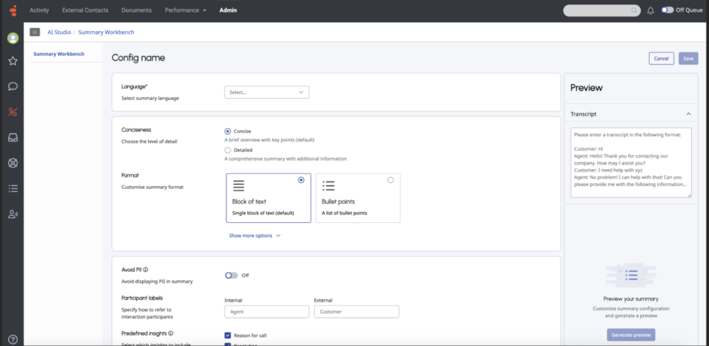 AI Studio Summary Workbench page