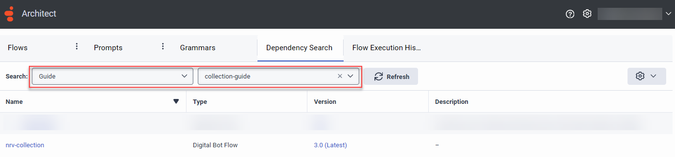 Architect dependency tab shows guides and connected flows