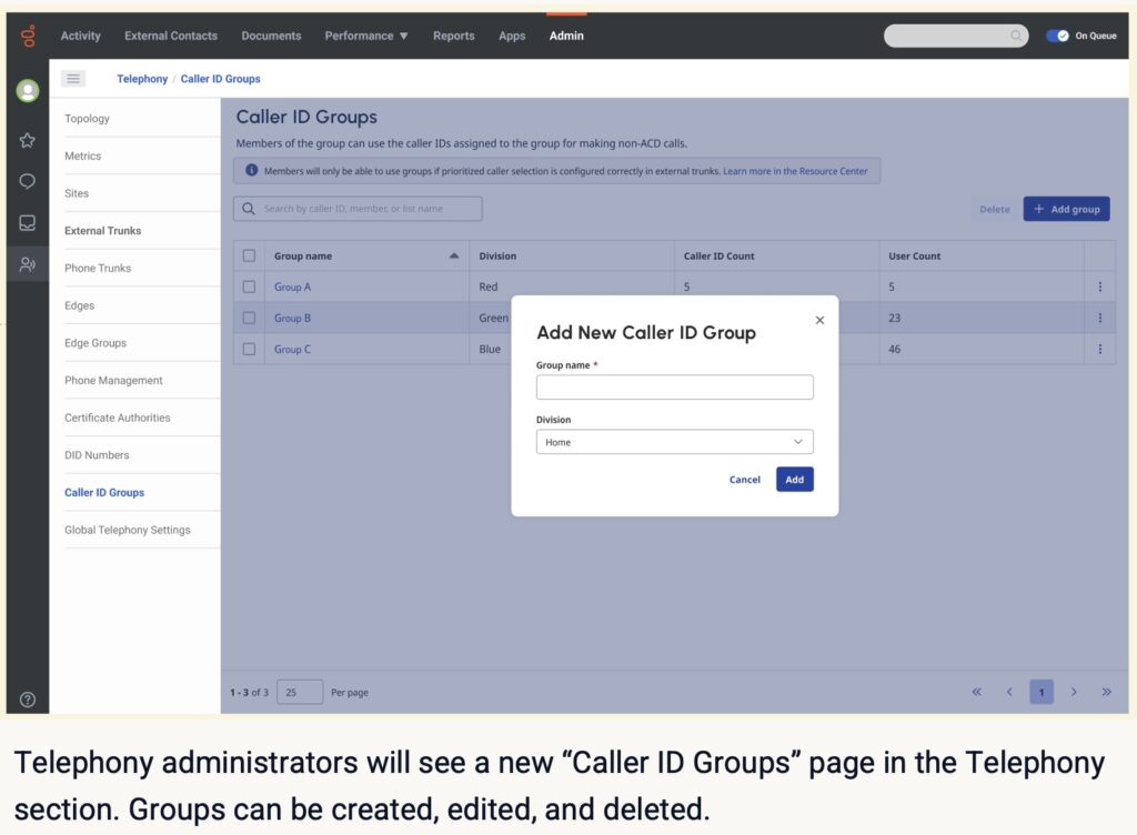 Add new caller ID group