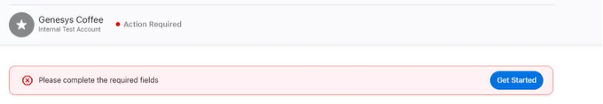 Displays an error message prompting to complete the required fields.