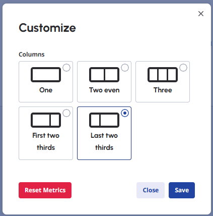 You can edit and customize your Metrics page layout.