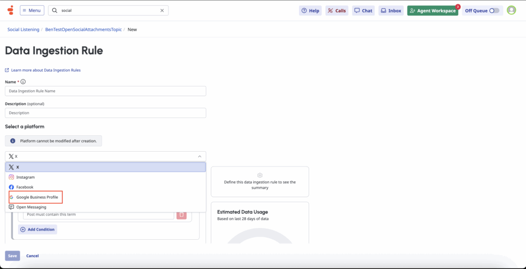 Google Business profile data ingestion rule