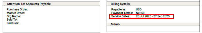 Service dates differ from invoice date