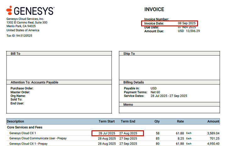 Why service dates can differ from invoice date